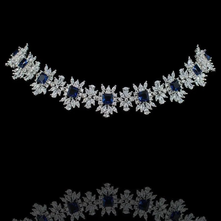 Misha Sapphire Diamond Silver Long Short Necklace