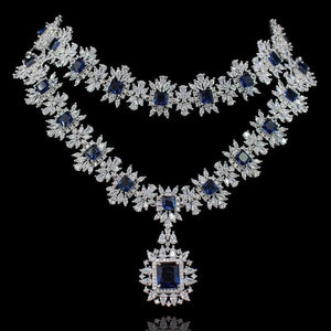 Misha Sapphire Diamond Silver Long Short Necklace