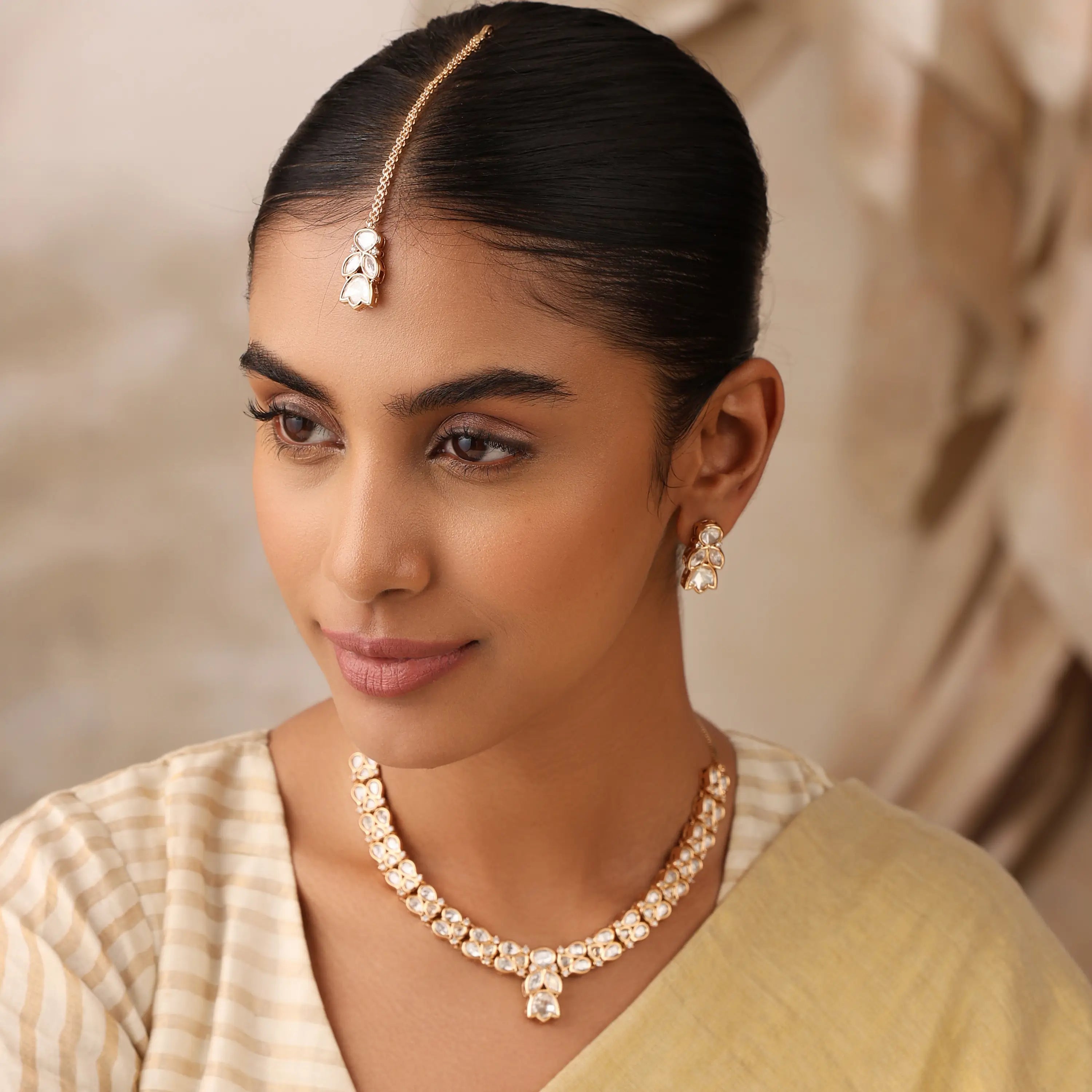 Naina Uncut Polki Rose Gold Necklace Set