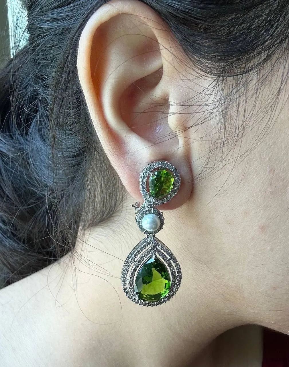 Nyra Peridot Mehendi Green CZ Pearl Necklace