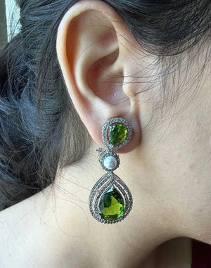 Nyra Peridot Mehendi Green CZ Pearl Necklace