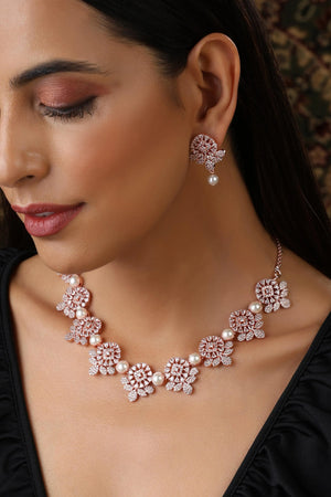 Ovi Rose Gold Pearl CZ Necklace