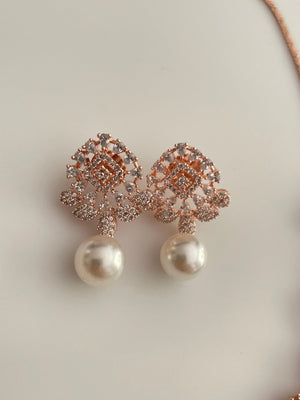 Ovi Rose Gold Pearl CZ Necklace