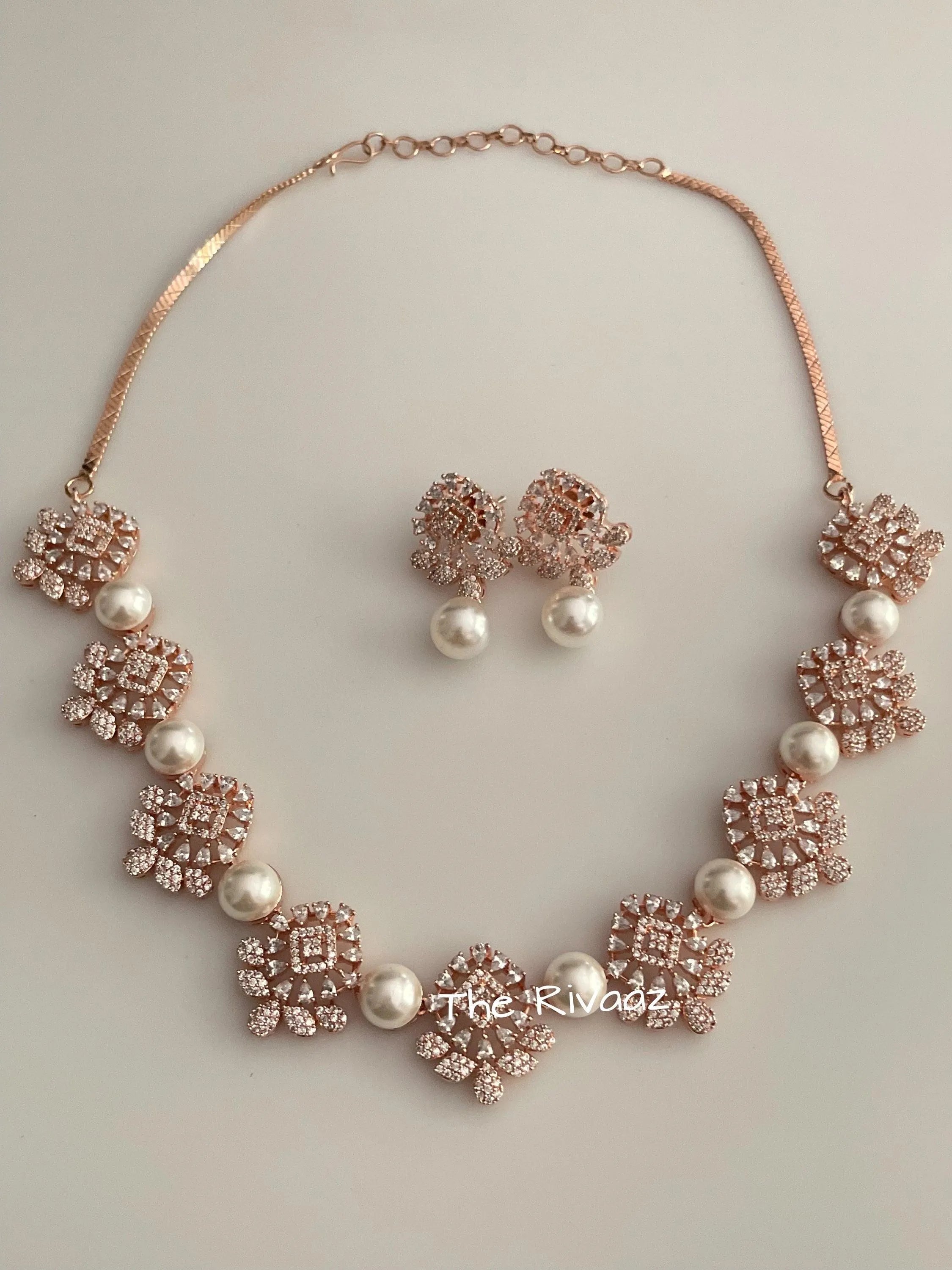Ovi Rose Gold Pearl CZ Necklace