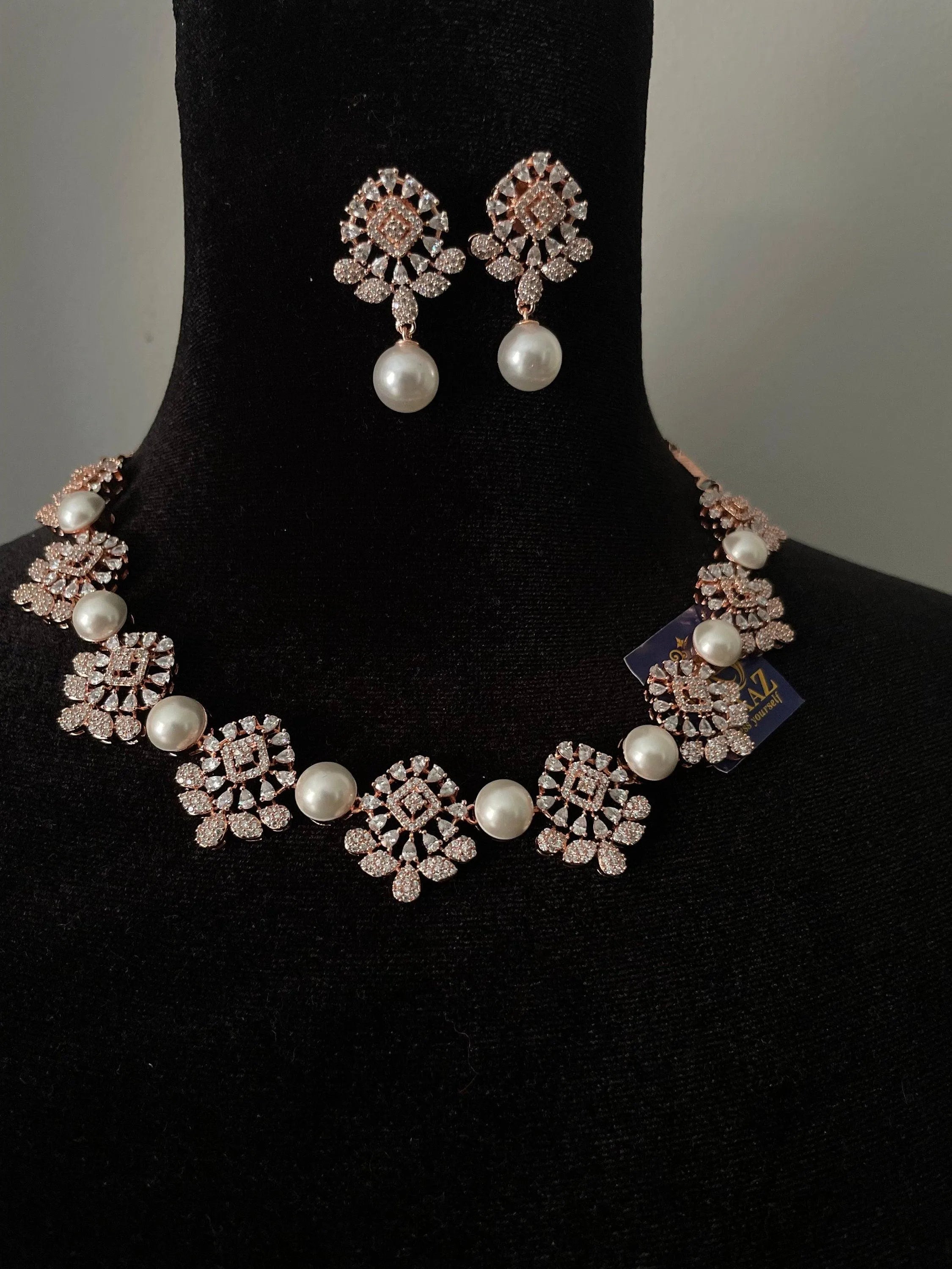 Ovi Rose Gold Pearl CZ Necklace