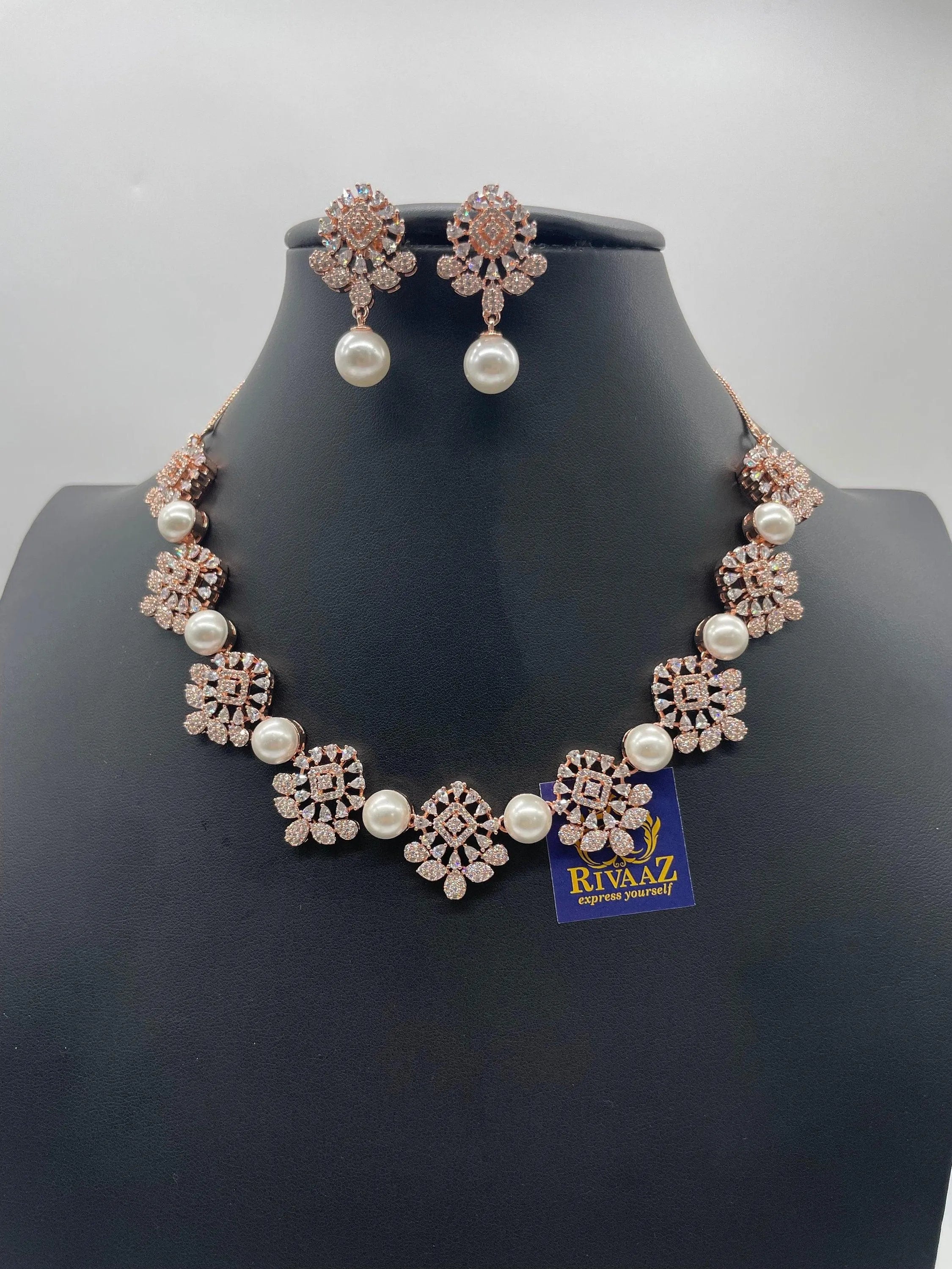 Ovi Rose Gold Pearl CZ Necklace