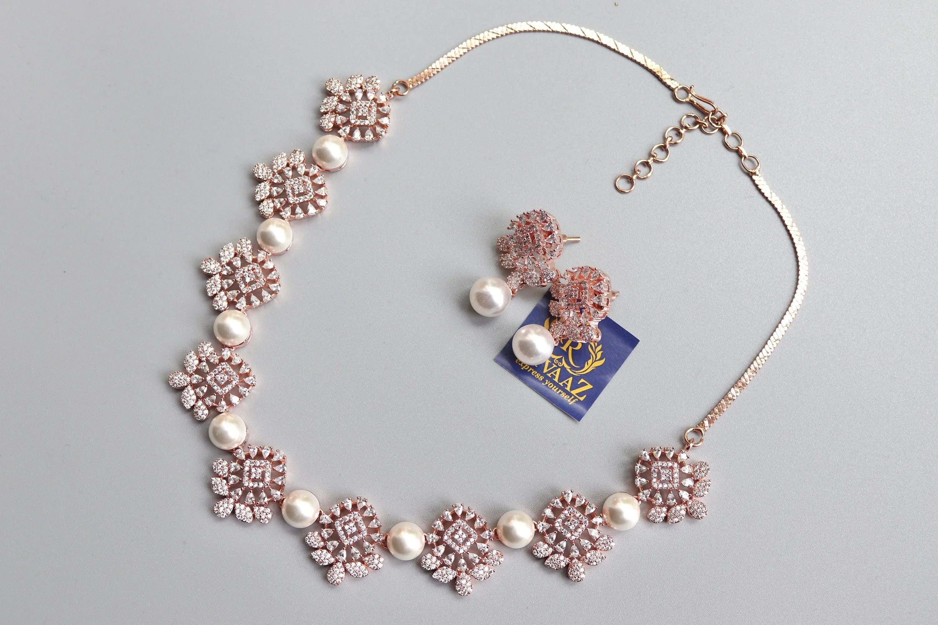 Ovi Rose Gold Pearl CZ Necklace