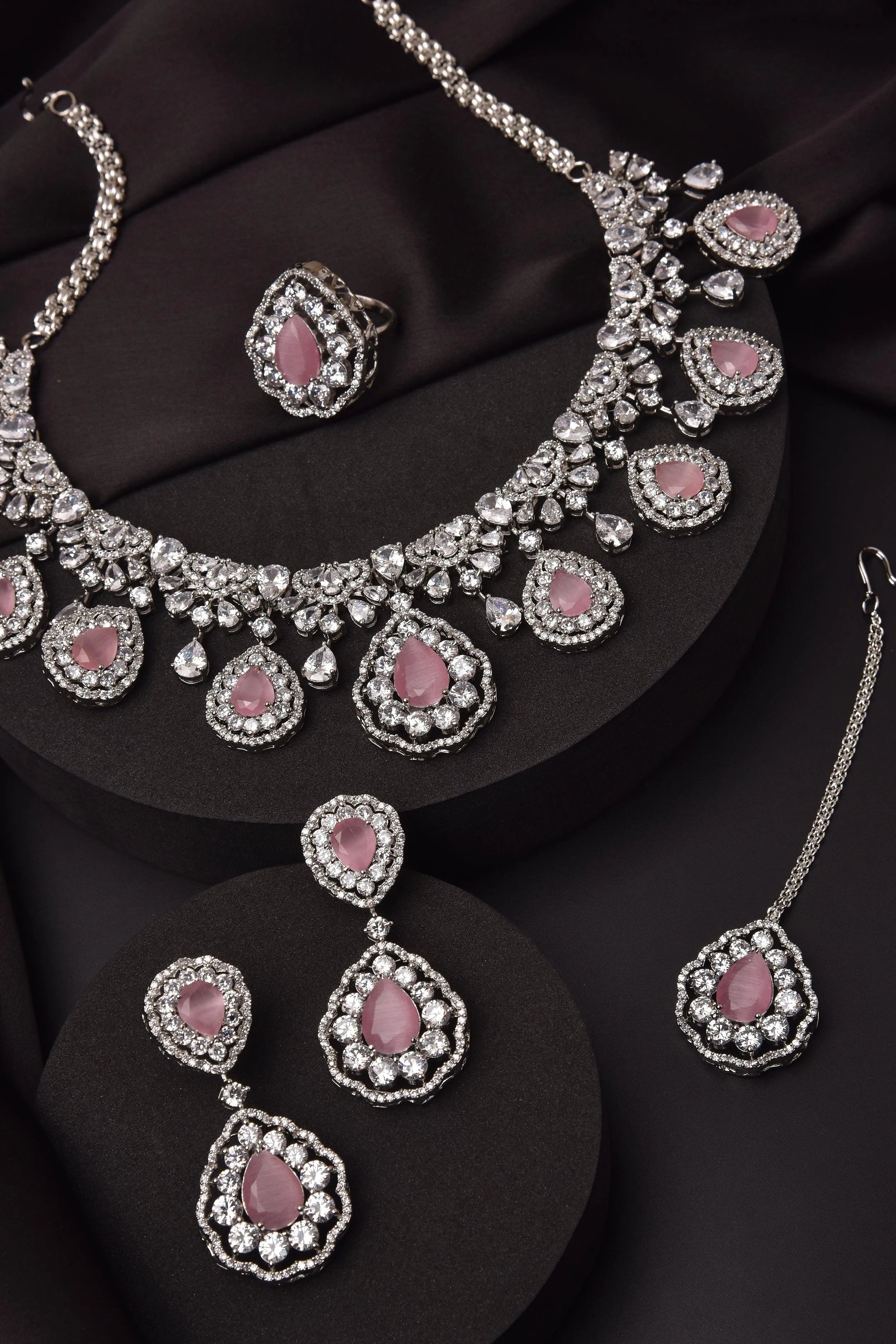 Pink 5 Piece CZ Diamond Necklace Set