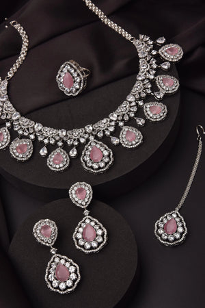 Pink 5 Piece CZ Diamond Necklace Set