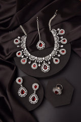 Red 5 Piece CZ Diamond Necklace Set