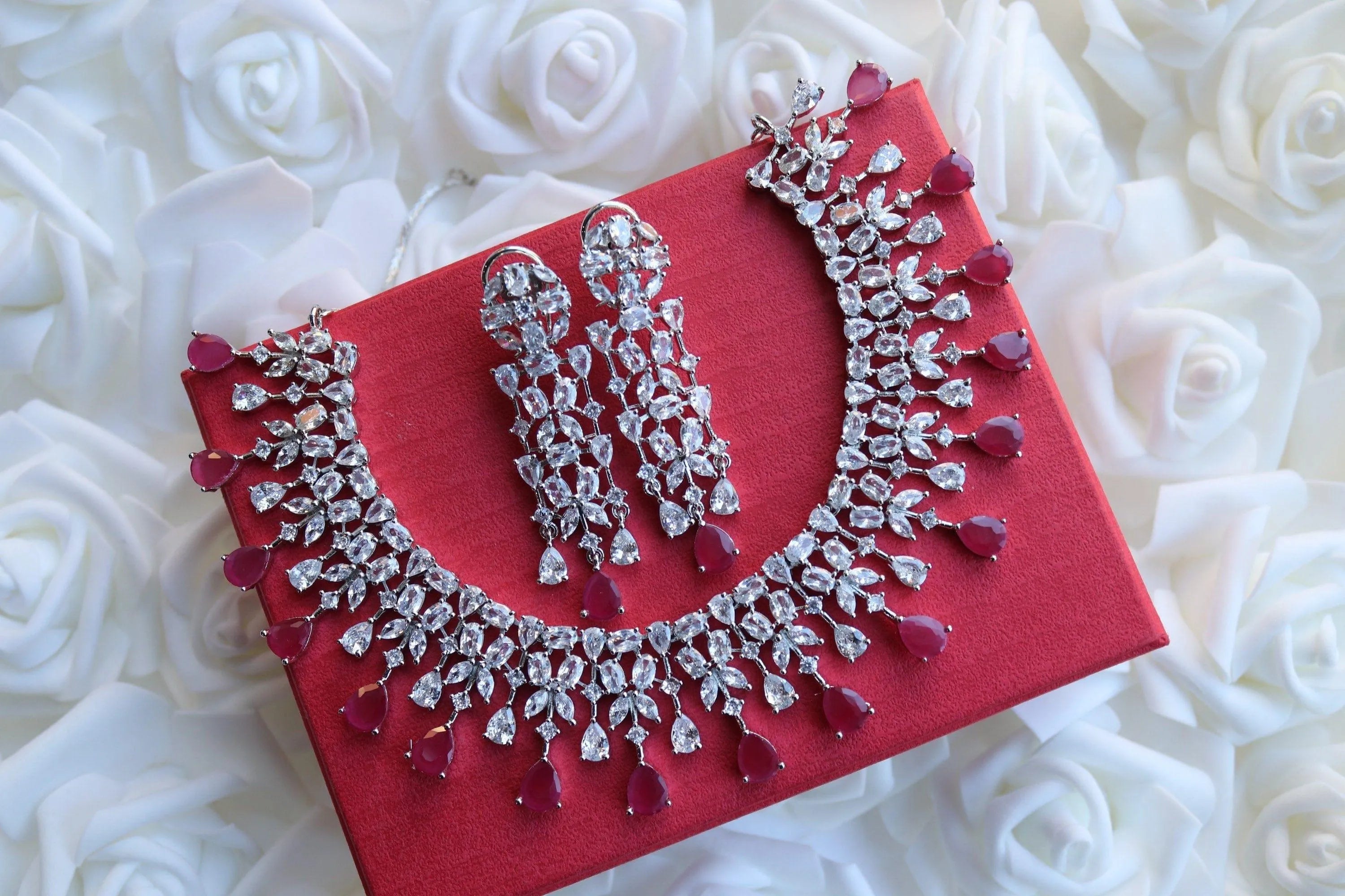 Red June Silver CZ Diamond Necklace