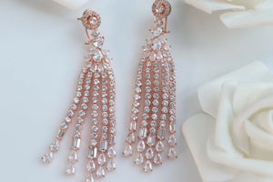 Rose Gold Waterfall CZ Earrings