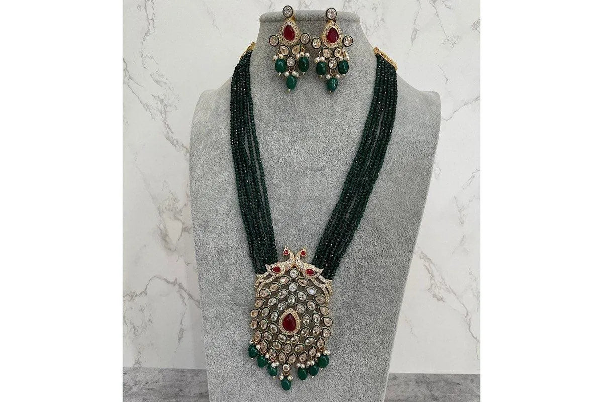 Sheena Emerald Long Peacock Necklace