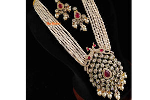 Sheena Pearl Kundan Long Peacock Necklace