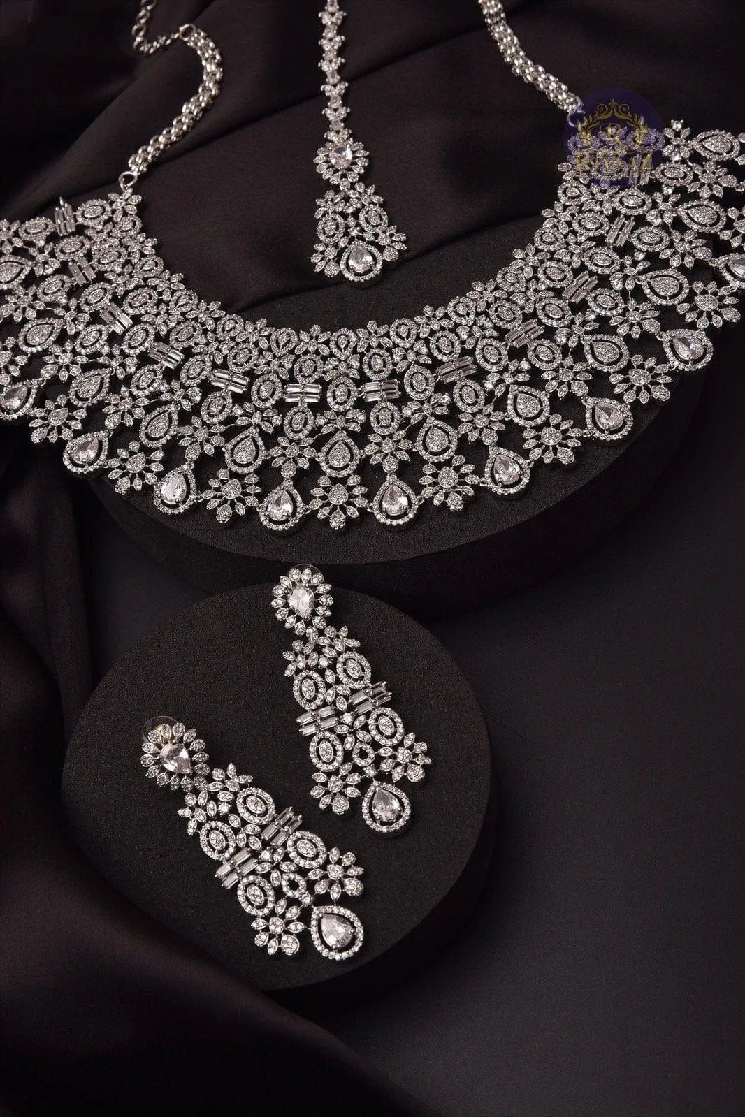 Silver CZ Diamond Bridal Necklace