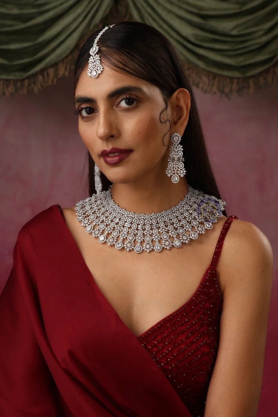 Silver CZ Diamond Bridal Necklace