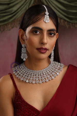Silver CZ Diamond Bridal Necklace