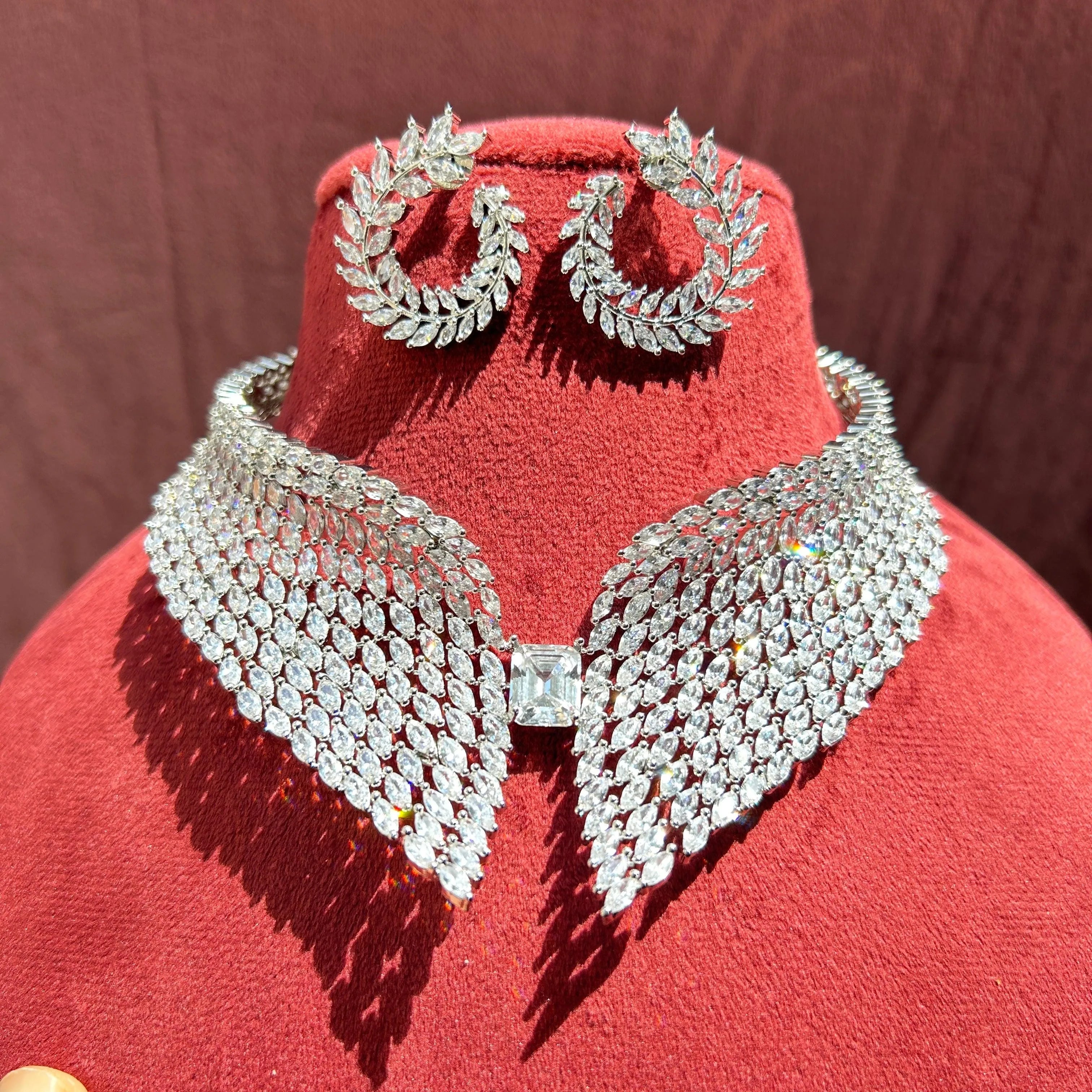 Silver Wing Diamond Collar Necklace