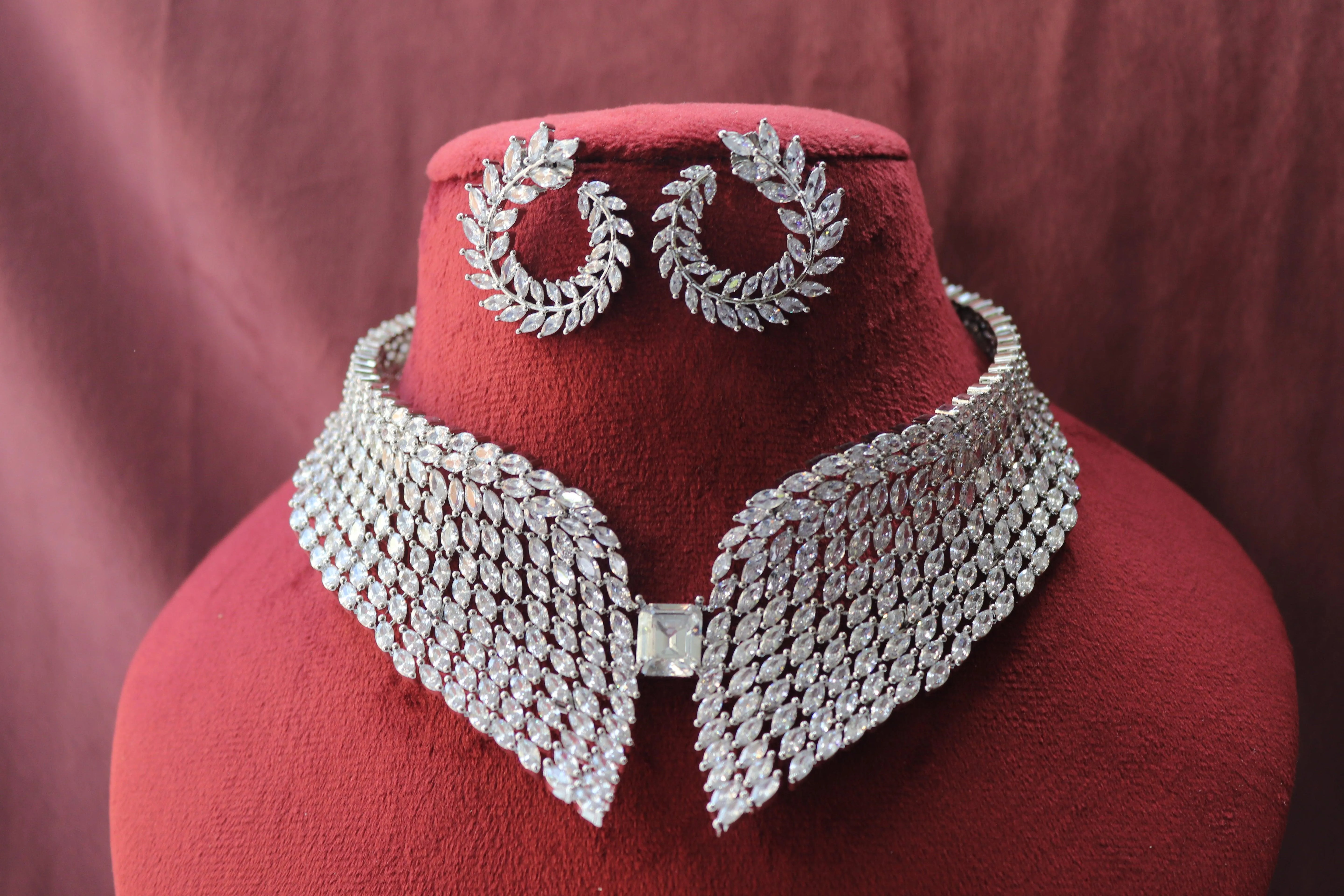 Silver Wing Diamond Collar Necklace
