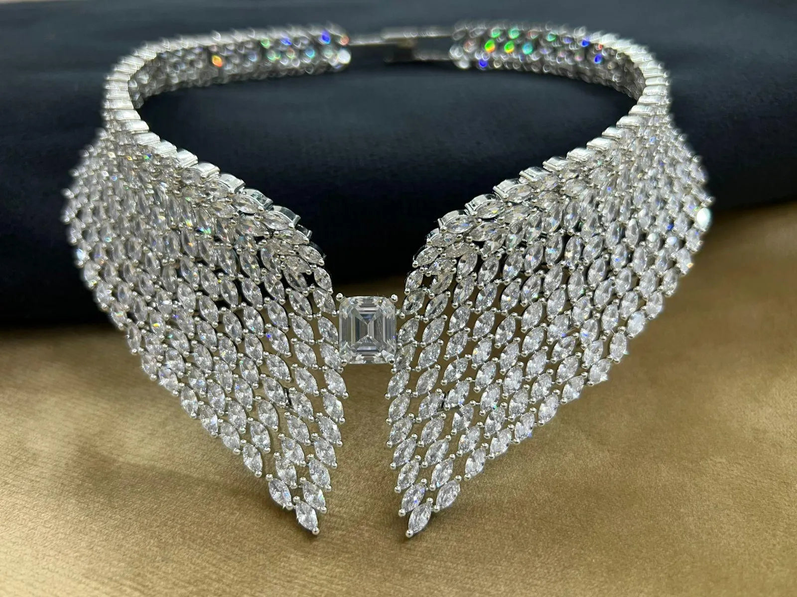 Silver Wing Diamond Collar Necklace