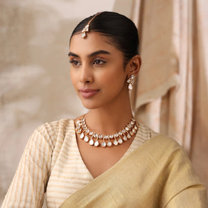 Simer Uncut Polki Rose Gold Necklace Set