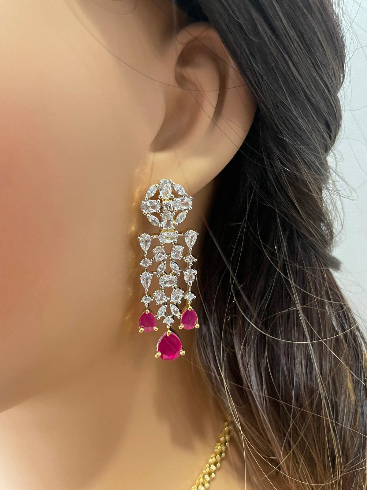 Sold Out June Gold Ruby Diamond Necklace / Statement Jewelry/ Statement Necklace/ Elegant Jewelry/ Unique Jewelry/ Indian Jewelry/ CZ choker