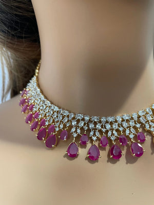 Sold Out June Gold Ruby Diamond Necklace / Statement Jewelry/ Statement Necklace/ Elegant Jewelry/ Unique Jewelry/ Indian Jewelry/ CZ choker