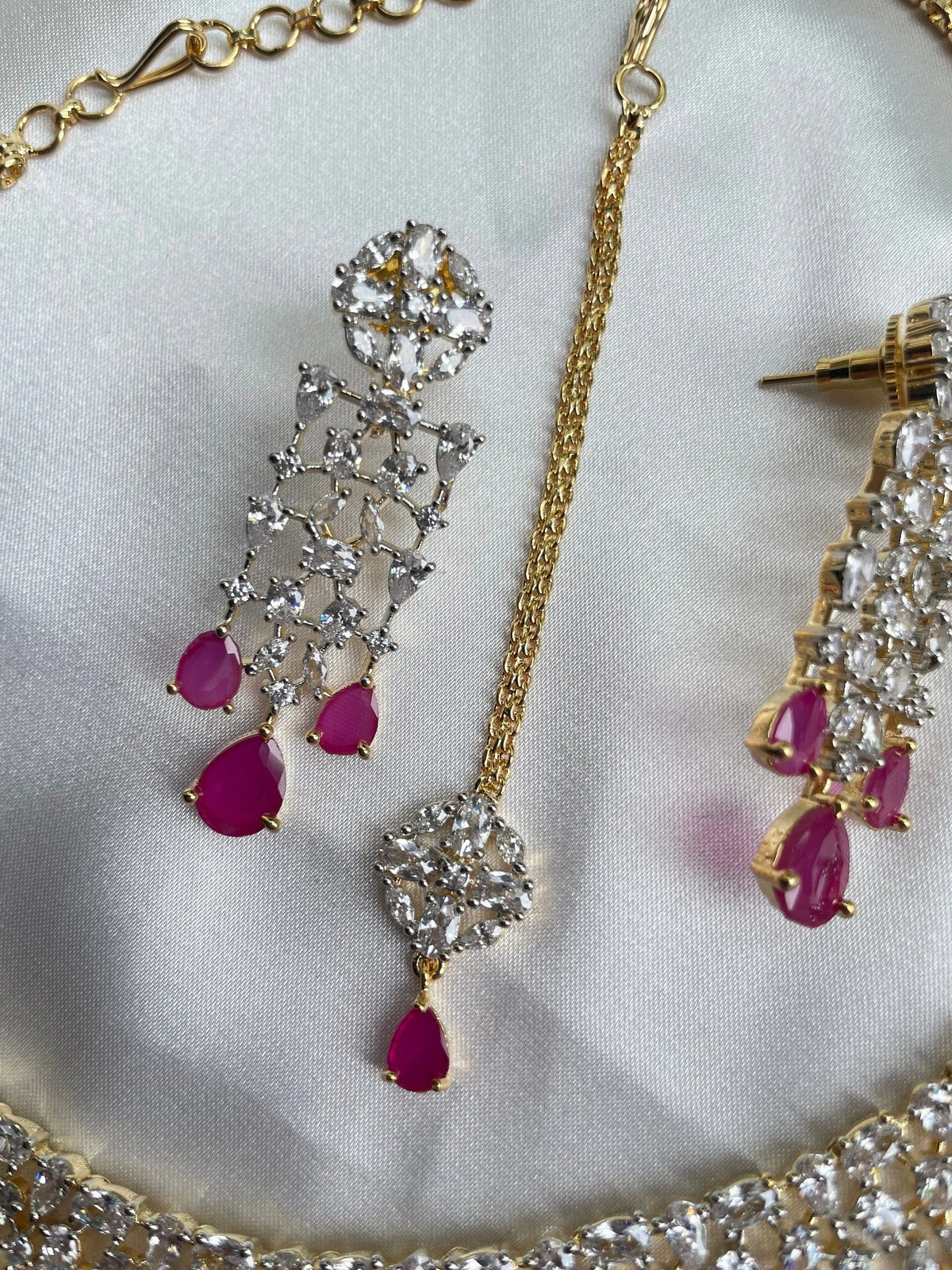 Sold Out June Gold Ruby Diamond Necklace / Statement Jewelry/ Statement Necklace/ Elegant Jewelry/ Unique Jewelry/ Indian Jewelry/ CZ choker