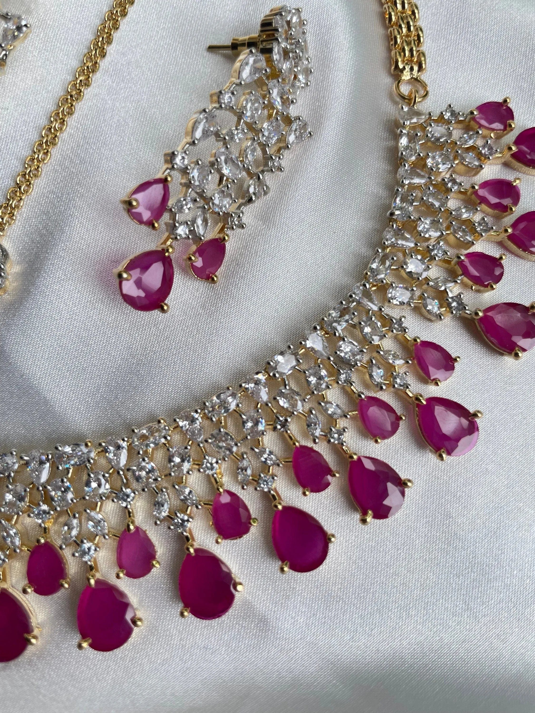 Sold Out June Gold Ruby Diamond Necklace / Statement Jewelry/ Statement Necklace/ Elegant Jewelry/ Unique Jewelry/ Indian Jewelry/ CZ choker