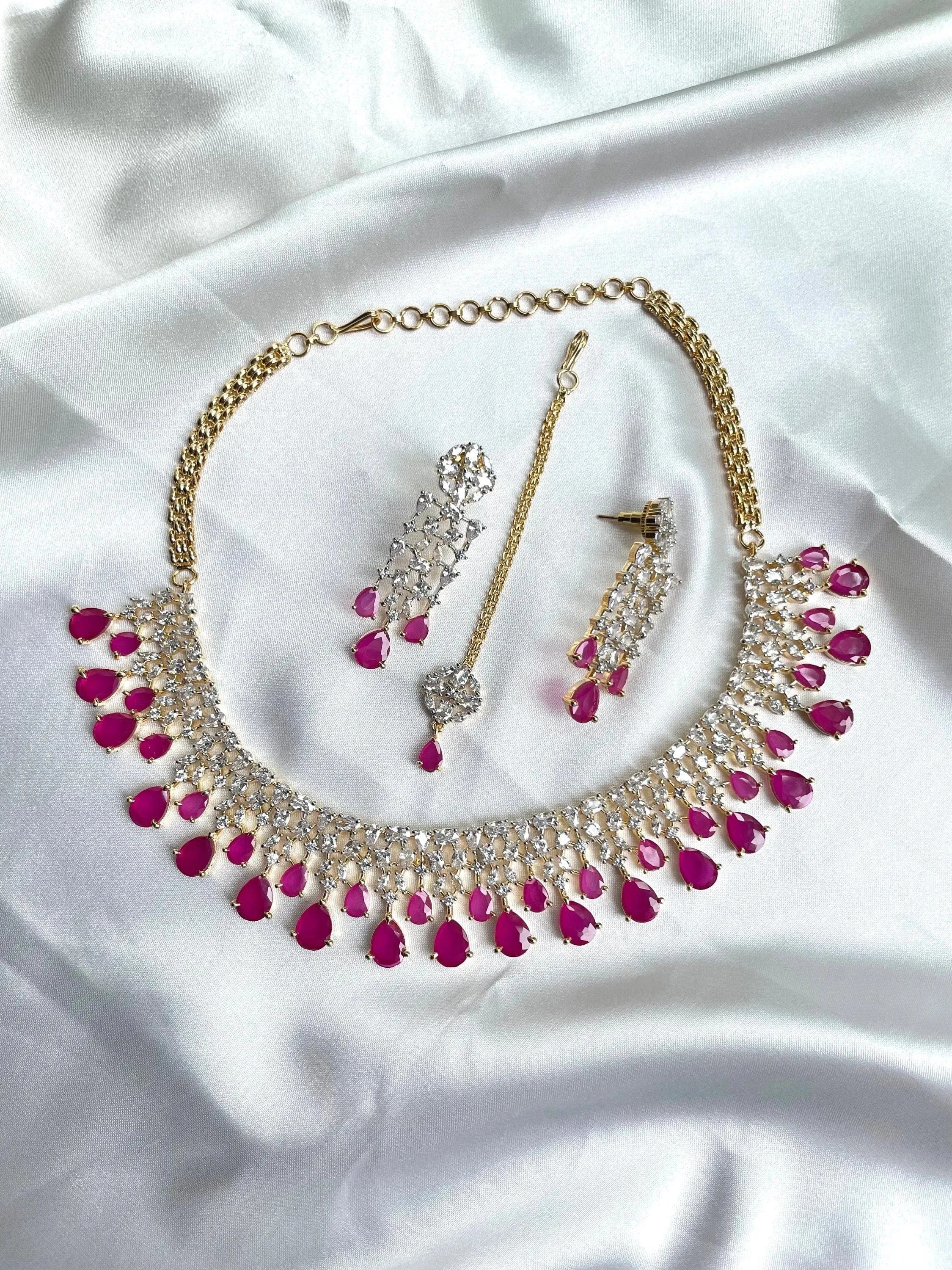 Sold Out June Gold Ruby Diamond Necklace / Statement Jewelry/ Statement Necklace/ Elegant Jewelry/ Unique Jewelry/ Indian Jewelry/ CZ choker
