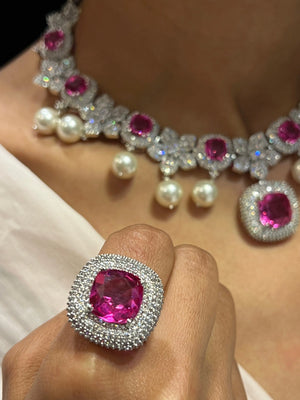 Stella Hot Pink Pearl CZ Necklace