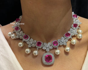 Stella Hot Pink Pearl CZ Necklace