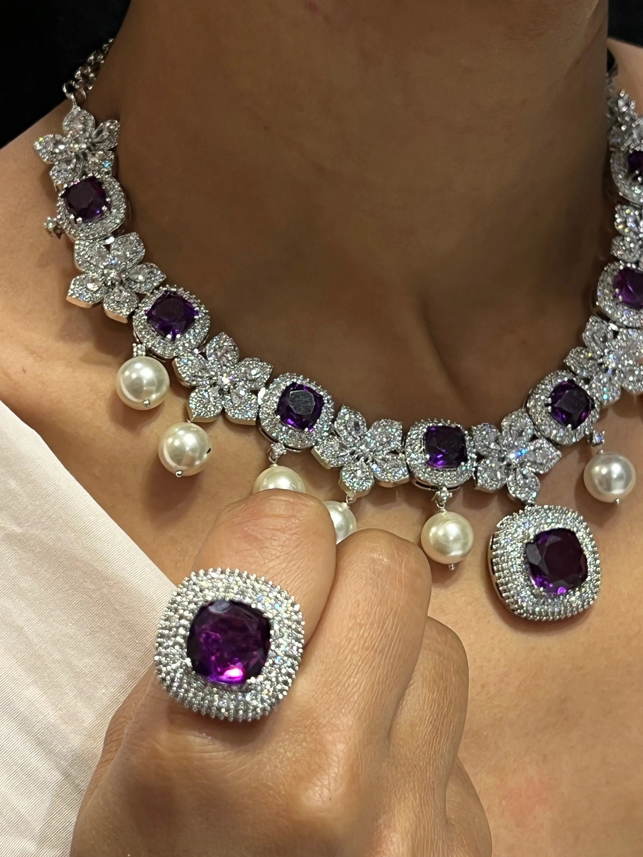 Stella Purple Pearl CZ Necklace