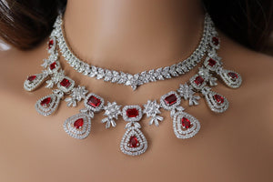 Two Layer Ruby Red Diamond CZ Necklace