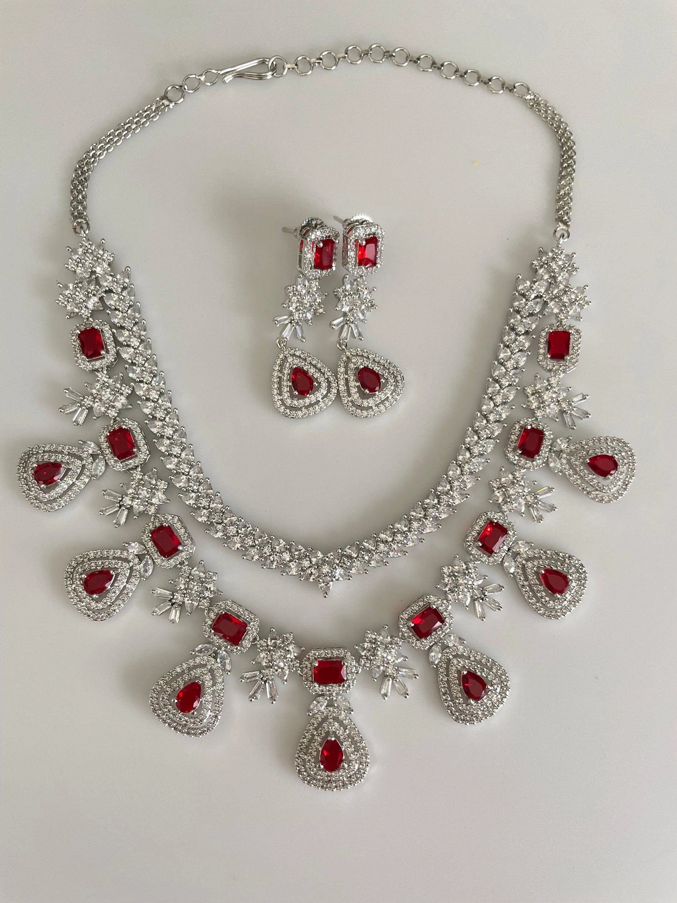 Two Layer Ruby Red Diamond CZ Necklace