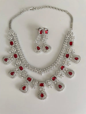 Two Layer Ruby Red Diamond CZ Necklace