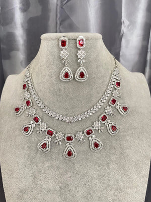 Two Layer Ruby Red Diamond CZ Necklace