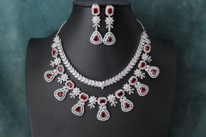 Two Layer Ruby Red Diamond CZ Necklace
