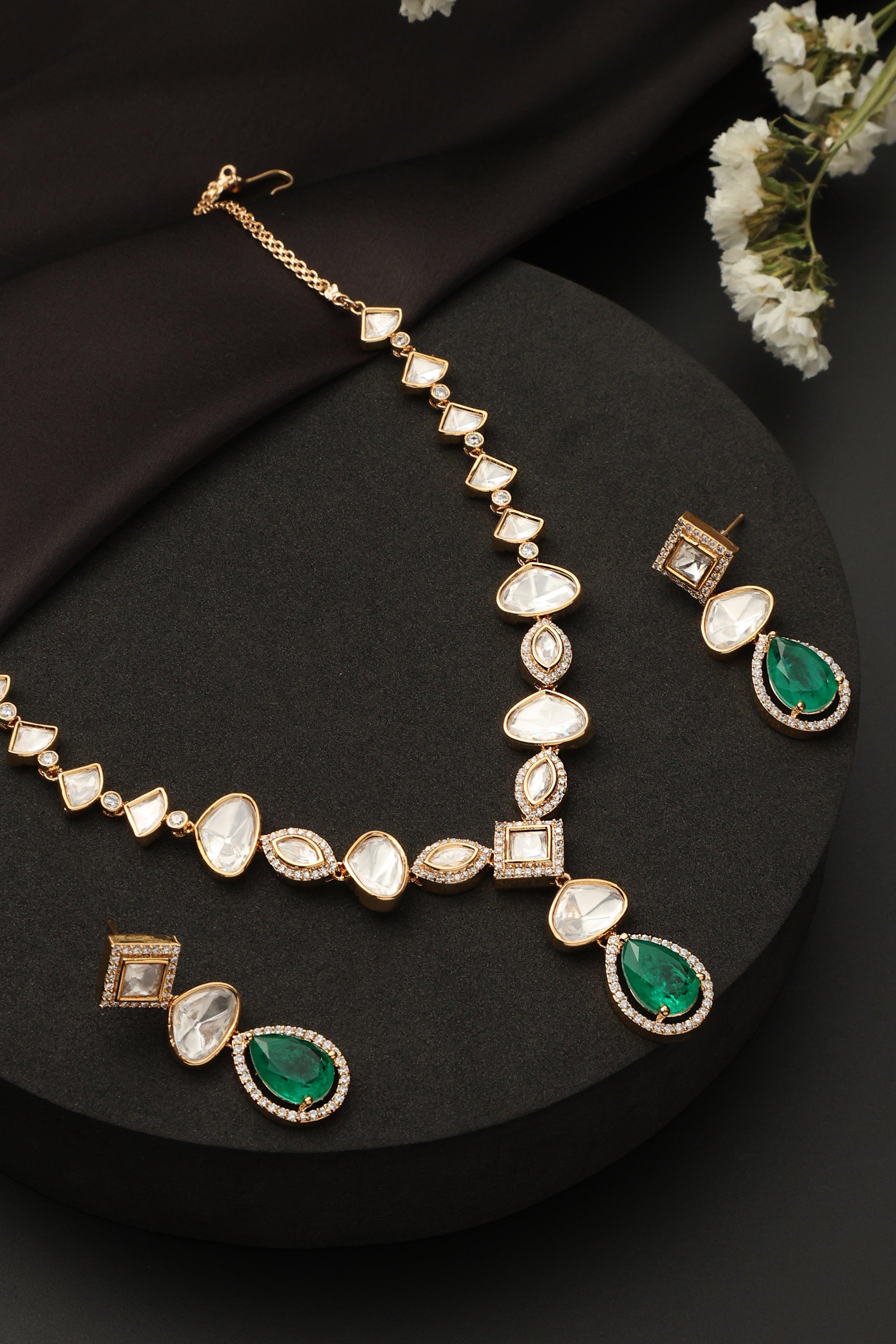 Uncut Polki Emerald Doublet Set