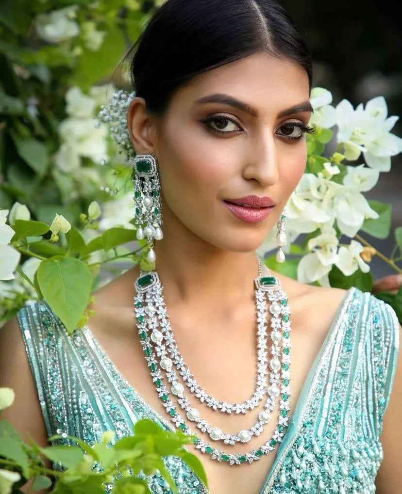 Vanya Diamond Pearl Long Necklace Set