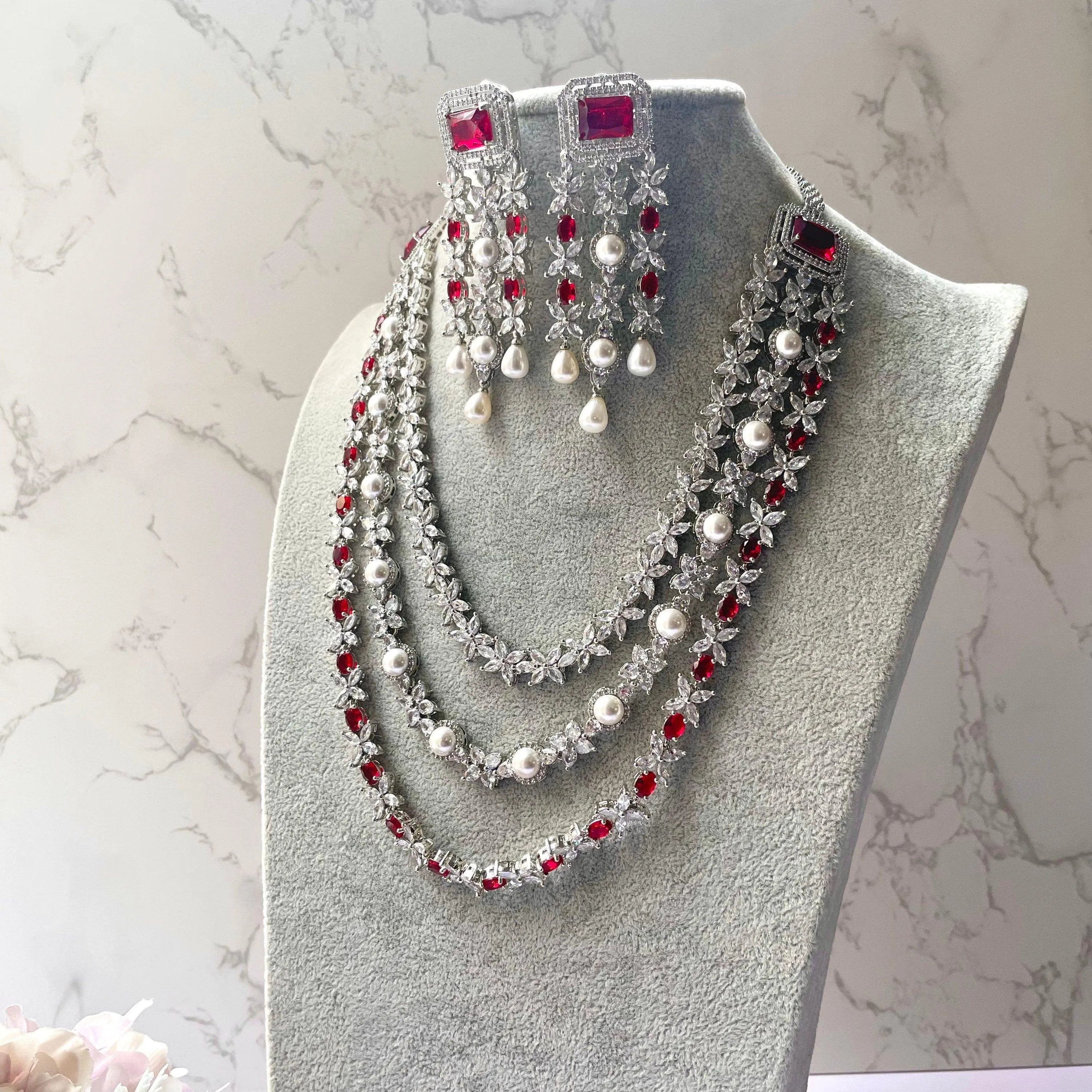 Vanya Diamond Pearl Long Necklace Set