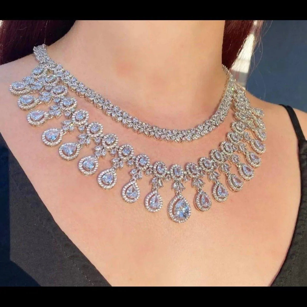 White Aster Two Layer CZ Diamond Necklace