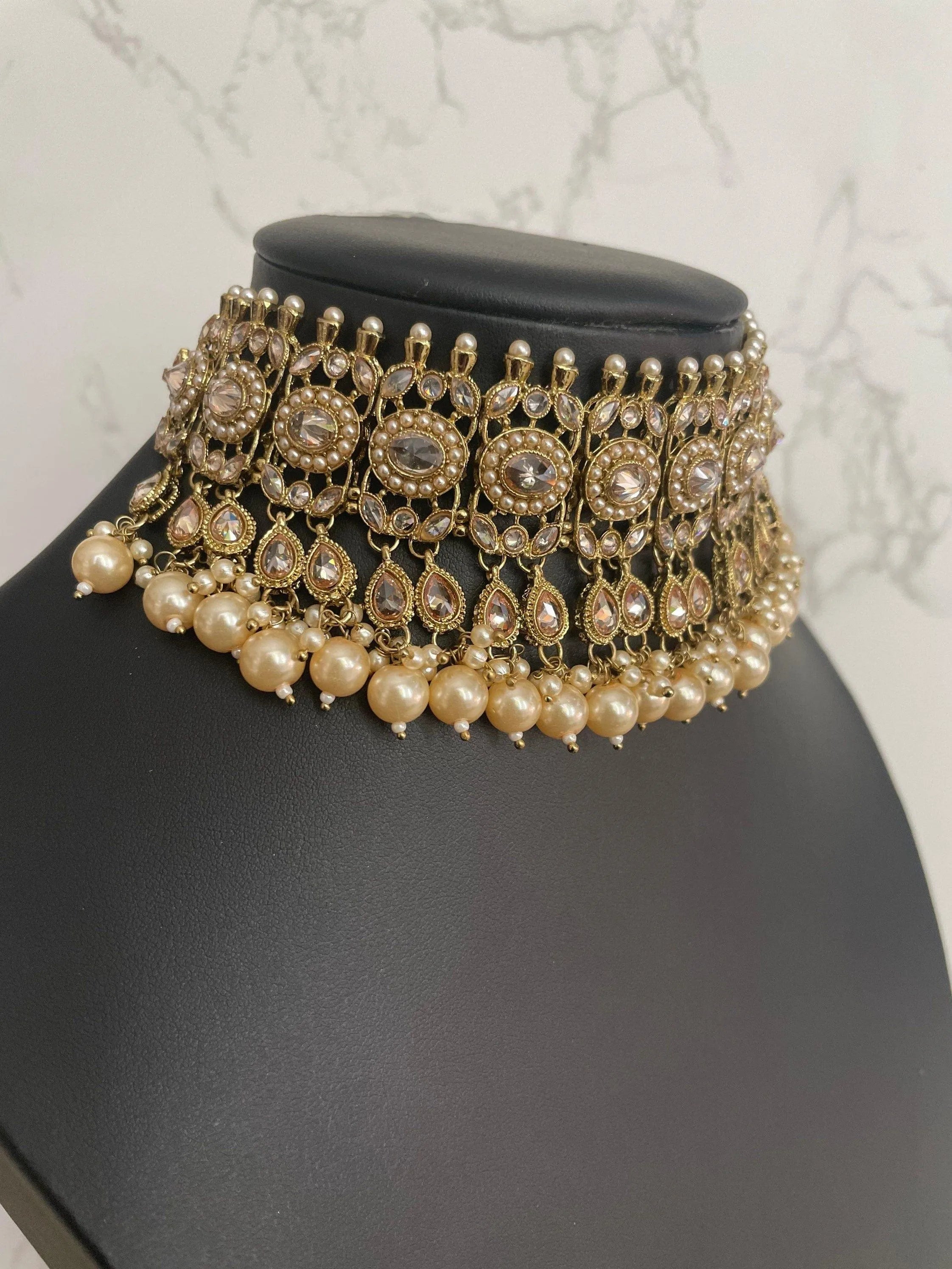 Zia Antique Gold Polki Choker with chaandbali