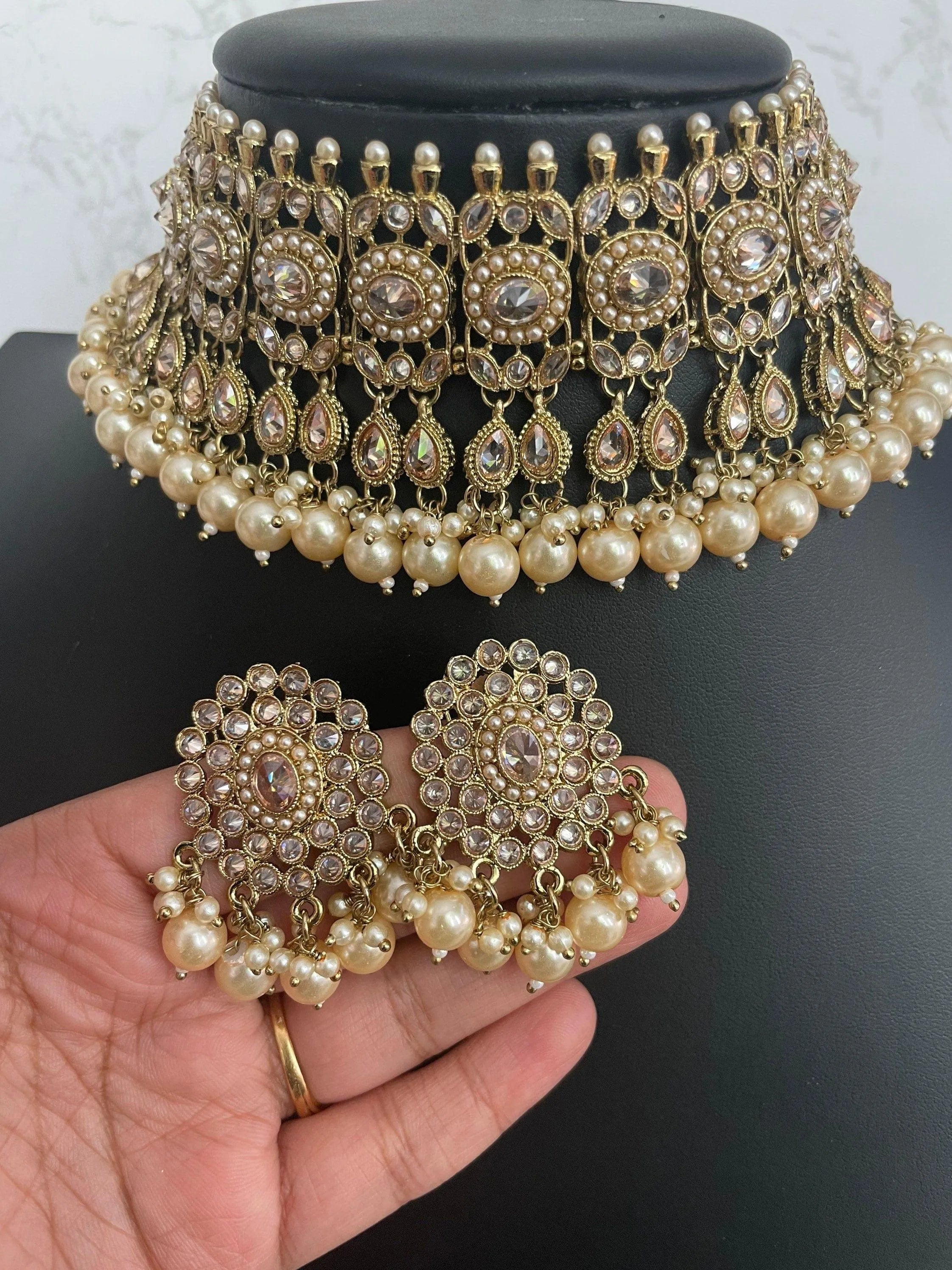 Zia Antique Gold Polki Choker with chaandbali