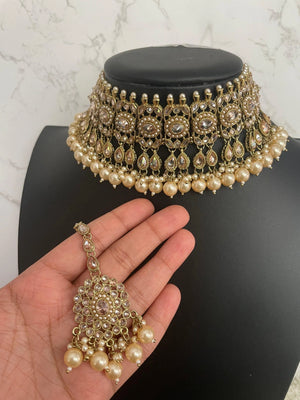 Zia Antique Gold Polki Choker with chaandbali