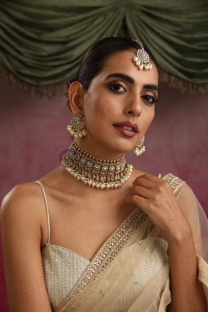 Zia Antique Gold Polki Choker with chaandbali