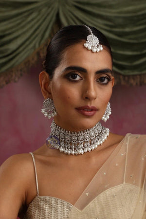 Zia Silver Polki Necklace Set