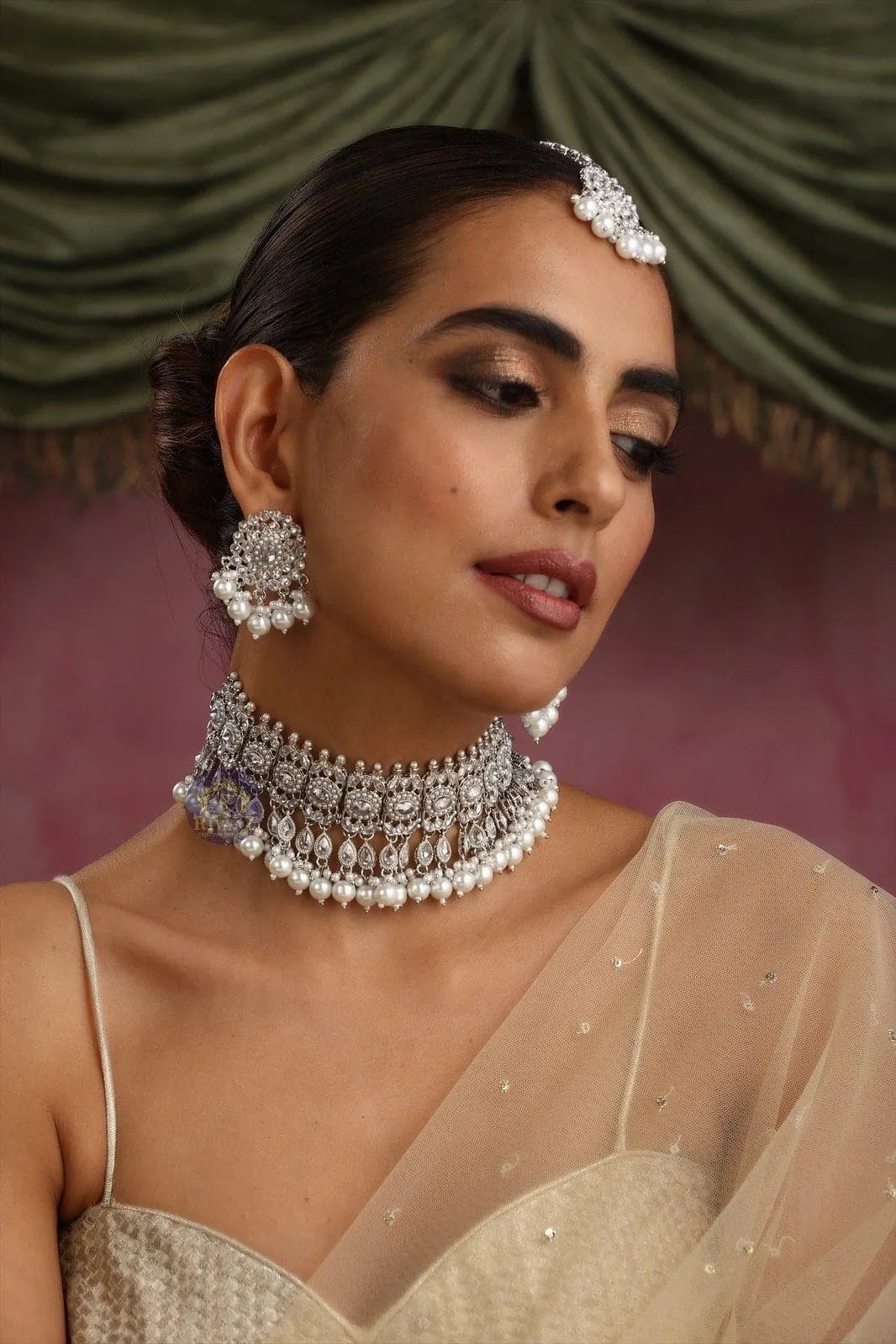 Zia Silver Polki Necklace Set