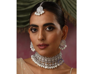 Zia Silver Polki Necklace Set