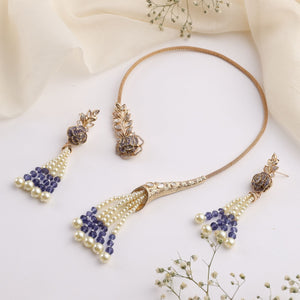 Nure Purple Tassel Collar Rose Necklace Set with Earrings